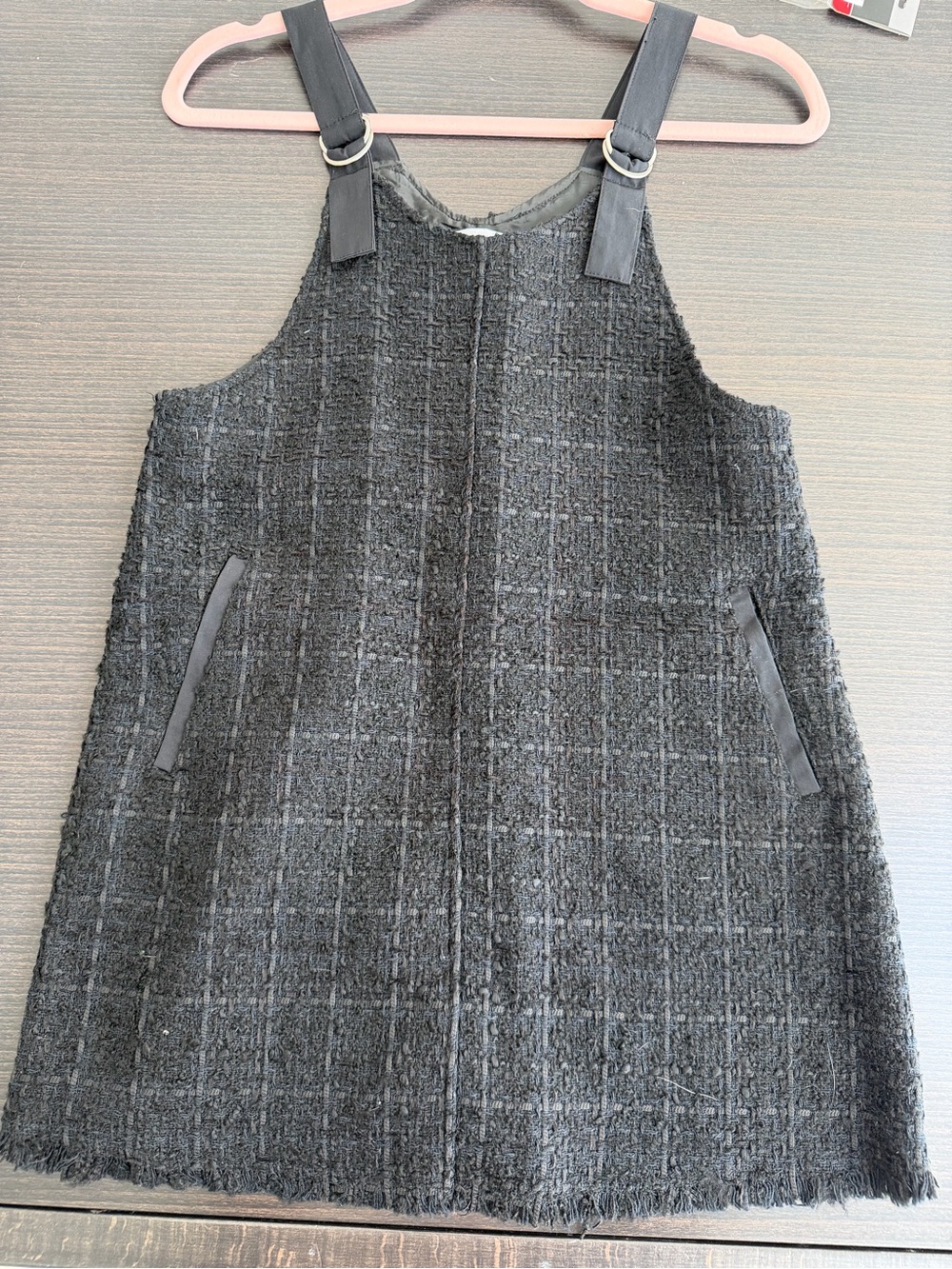 Zara Girls Black Textured Pinafore Dress/Jumper with Adjustable Straps